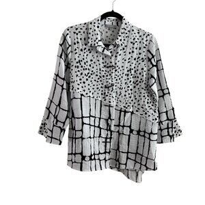 Habitat Sz S Black White Artsy Lagenlook Express Travel Mixed Asymmetrical Shirt
